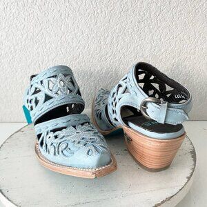 Lane SHALEY Robin Mule Blue Cowboy Boots Womens 7 Cowgirl Western Short Ankle